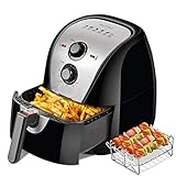 Secura Electric Hot Air Fryer Extra Large Capacity Air Fryers and additional accessories, Recipes and skewers accessory set. XL 5.0L / 5.3Qt, Sliver