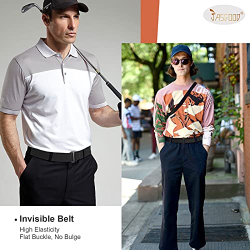 Men Invisible Belts No Show Elastic Stretchy Belts for Jeans Pants 2 Pack, Suit for US Size 0-16, A-Black+Black