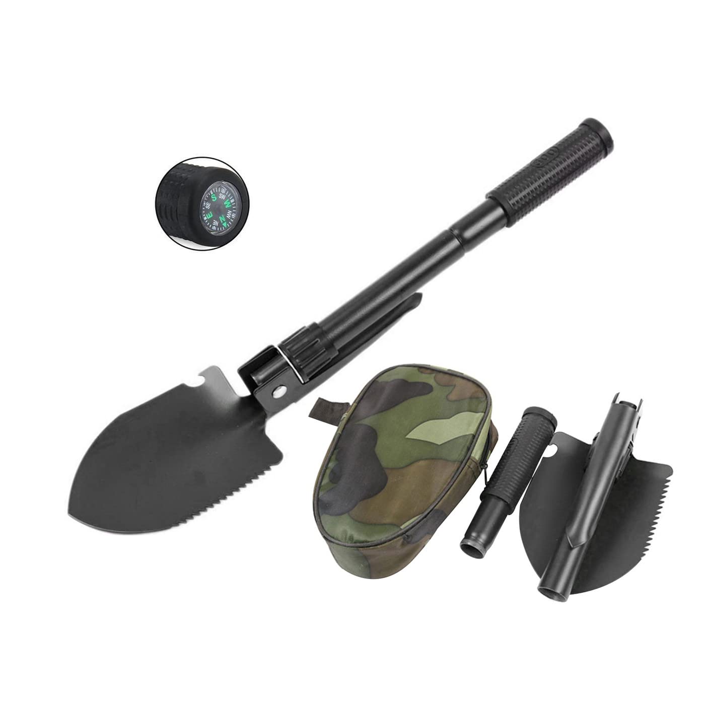 Photo 1 of Military Small Folding Camping Shovel, Mini Compact Pickaxe with Carrying Pouch for Gardening, Off Road, Hunting, Car Emergency, Remove Ice (Black)