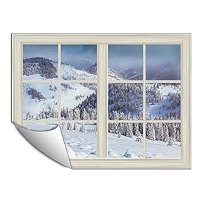 Wall Paper Small Wall Mural Snowscape Out of The Window Wall Art Removable Wall Decoration for Bedroom Living Room - 24x32 inches