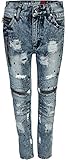 CDB Boys Slim Fit Moto Jeans With Rips and tears, Paint Light Blue, Size 14\''