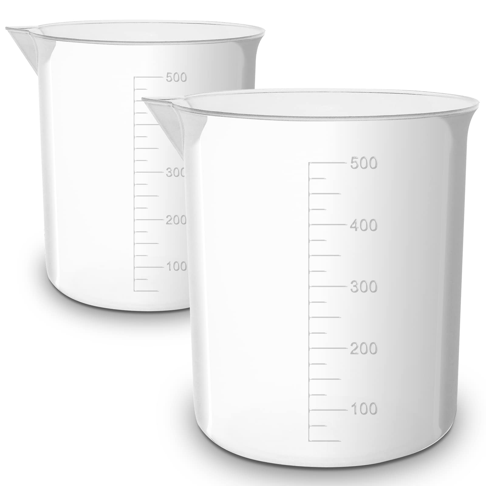 Twin Pack - RE-GEN 500ml Graduated Clear Plastic Measuring Beakers Cups – Ideal for Laboratory, Home, Kitchen, Cooking, DIY, Arts & Crafts