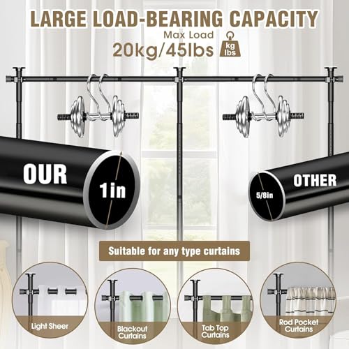 Room Divider Curtain Rod, Heavy Duty No Drilling Room Separation Rods, Floor to Wall Ceiling Tension Separator Privacy Space Partition Rods, Black Adjustable 122-305Cm(H), 70-324Cm(W)