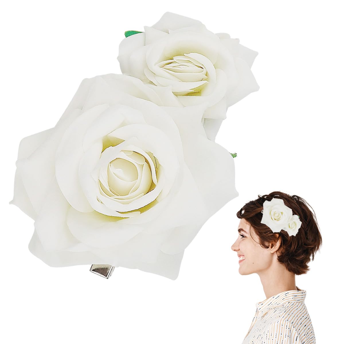 ZJIVQO Rose Hair Clip Flower Hairpin Brooch Velvet Ornament Rose Flower Hair Accessories for Woman Girl Ladies Wedding Hair Clip Flamenco Dancer Valentines Day Decoration, Warm White