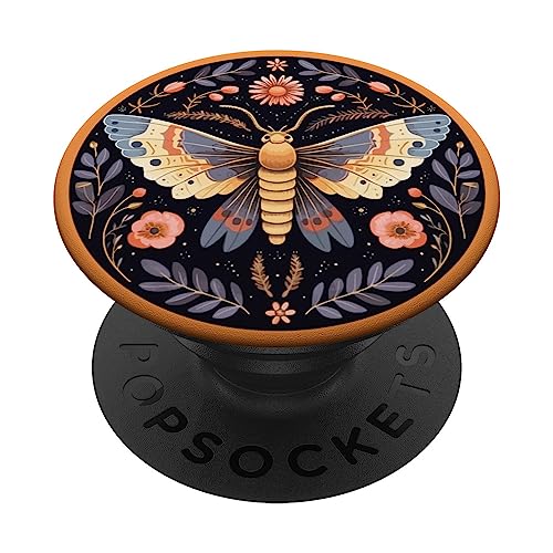 Aesthetic Boho Moth Witchy Folk Art Botanical Flowers Moth PopSockets Adhesive…