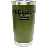Ink Trendz Freedom Stainless Steel Insulated Travel Tumbler with Lid 20 oz Coffee Cup (Military Green)