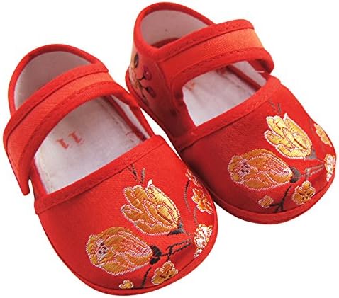 CRB Fashion Baby Newborn Infant Girls Boy Chinese Flower Butterfly Asian Sock Shoes (11cm, Gold Flowers)