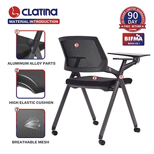 CLATINA Tablet Arm Chair with Caster Wheels Mesh Guest Nesting Stacking