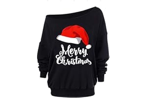 Decogiver Christmas Sweatshirt Womens Off Shoulder Long Sleeve Costume Holiday Shirts