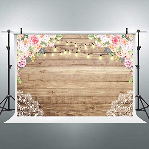 Riyidecor Riyidecor Flowers Brown Wood Lace Backdrop Wedding Floral