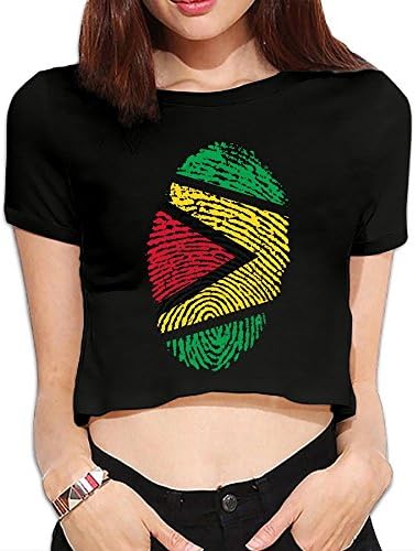 OJ78MME9 Guyana Flag Ideas Only On Pinterest Summer Women's Exposed Navel T Shirt Custom Short Sleeve Crop Top