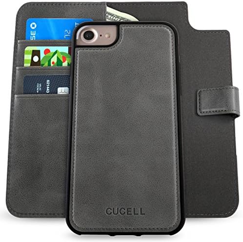 CUCELL iPhone 6S Wallet Case with Kickstands for Apple iPhone 6 6s Case(4.7 inch)-Detachable, Luxury Series Natural PU Leather,Soft Slimcase Flip cover extra protective,Gift Box(grey)