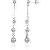 Sterling Silver Dangling Graduated Beads Long Drop Stud Earrings