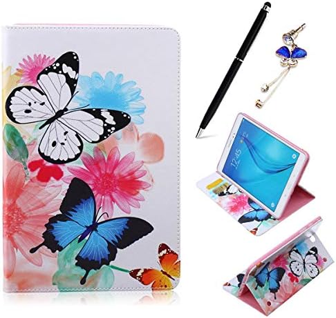 for Samsung Galaxy Tab A SM-T550 T551 T555 9.7" Case - Painted PU Leather Magnetic Flip Smart Card Slot Pouch Book Bumper Stand Case Cover - butterfly