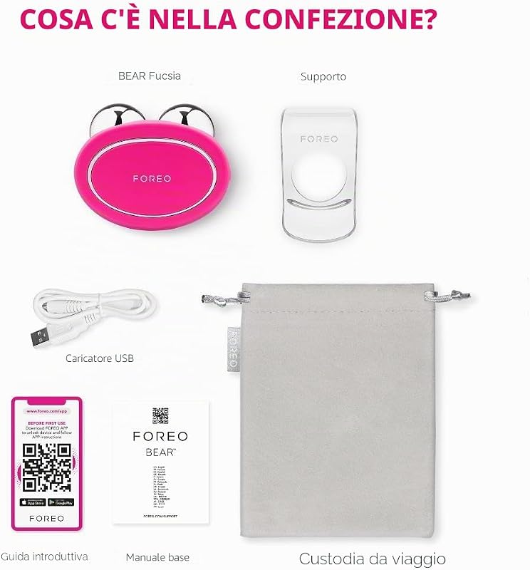 Bear, Massaggiatore Viso Antirughe Smart con Microcorrente, per Rughe Della Fronte e Doppio Mento, Ginnastica Facciale, Lifting Viso Non invasivo, Anti-età, Sicuro e indolore, Fuchsia