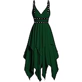 DRESSFO Women's Casual Sleeveless V Neck Tiered A Line Flowy Wrap Gothic Dress