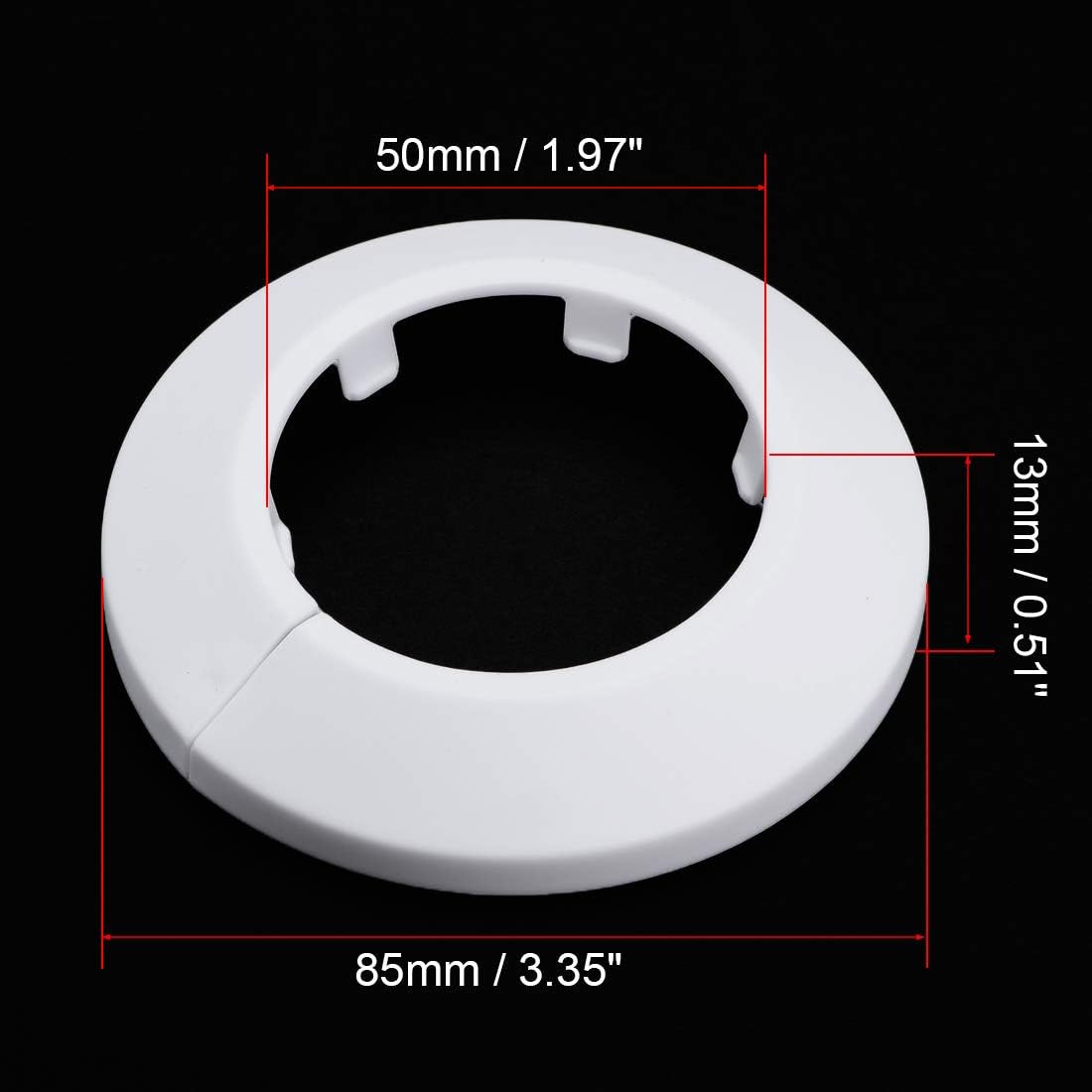 sourcing map 50mm Pipe Cover Decoration PP Plastic Water Pipe Escutcheon White 8pcs, 51.5 mm - Image 4