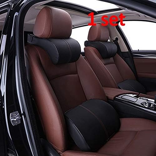 車の首の枕 カーシートネックピローレザー高密度コットン休憩ネックピローフォームレストシートヘッドレストクッション暖かいリラックス 調節可能な車のソフトヘッドレスト Color One Size Black Set 春の新作続々 Size