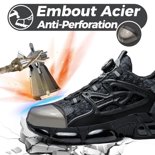 GemChve Safety Shoes Men Women Lightweight Breathable Work Non-Slip Work Sneakers with Steel Toe Cap 3-12 UK