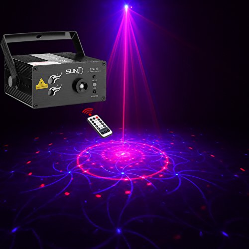 Suny Laser Lighting 24 Combination Patterns Red Blue Dj Laser Light Blue Led Music Laser Projector Remote Control Sound Activated Stage Lighting Dance House Decoration Xmas Holiday Event Party Show Laser