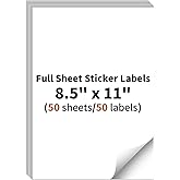 8.5" x 11" Shipping Labels Paper (50 Sheets, 50 Labels), Full Sheet Sticker Labels,Self Adhesive Full Sheet White Matte Label Paper, Address Sticker Labels for Laser & Inkjet Printer