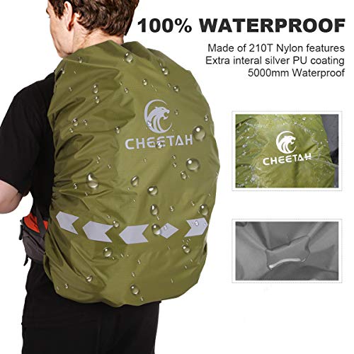 Cheetah Outdoor 100% Waterproof Backpack Rain Covers (45L-80L) with Adjustable Anti-Slip Cross Buckle Strap and Reflective Strip, Durable Strengthened Layer for Hiking, Hunting, Biking ArmyGreen-M