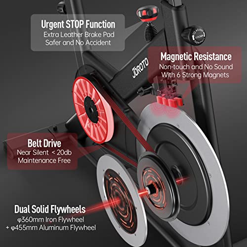 JOROTO Exercise Bike/Spin Bike, Silent Stationary Bike Indoor Cycling Bike for home Gym Cardio with Readable Magnetic Resistance with Tablet Holder, 350lbs Weight Capacity 44Days Kinomap Member