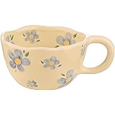 VanEnjoy Ceramic Cup, Cute Coffee Mug, Strawberry Mug, Aesthetic Coffee Mug, Retro Flower Mug, Ceramic Tea, 10oz/300ml for Tea Coffee, Milk and Oatmeal