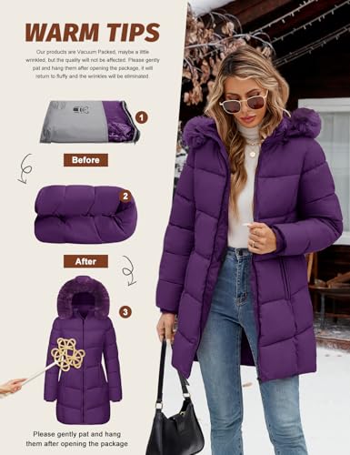 Tuopuda Parka for Women Long with Fur Hood Thick Coat for Women Winter Jacket with Hood Zipper Jacket Windproof Coat