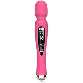 Cordless Massager with LCD Display, Personal Massager for Pain Relief, Powerful 12 Vibrating Massage Wand, Pink