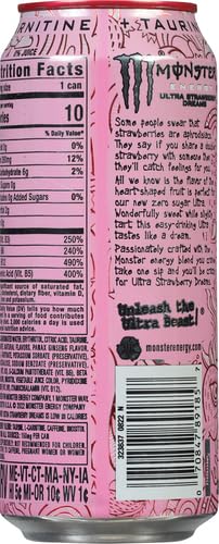 MONSTER ENERGY ULTRA STRAWBERRY DREAMS, SUGAR FREE ENERGY DRINK, 16OZ
