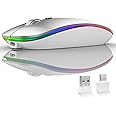 Uiosmuph LED Wireless Mouse, G12 Slim Rechargeable Silent Mouse, 2.4G Portable Optical Computer Mice with USB Receiver and Type C Adapter (Silver)