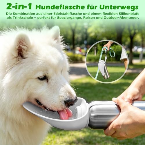 Nepfaivy Dog Water Bottle for On the Go Stainless Steel 800 ml - Leak-Proof Dog Drinking Bottle for On the Go with Push Button, Portable Water Bottle for All Dogs for Travel, Hiking and Camping, White