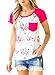 HOTAPEI Women Casual Floral Print Short Sleeve Pocket Tee Shirts Blouse Tops Pink XL