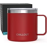 CHILLOUT LIFE Stainless Steel 16 oz Vacuum Insulated Coffee Mug with Handle and Lid, Large Thermal Camping Coffee Mug Cup with Durable Sliding Lid for Men & Women, Keeps your Beverages Hot & Cold