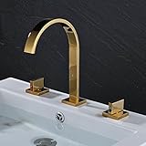 Rozin Gold Polished Widespread 3pcs Basin Faucet Dual Knobs Vessel Sink Mixer Tap
