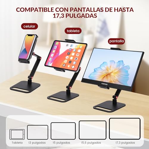 Rabbitstorm Soporte de Aluminio para Tableta, Aluminio Ajustable Portátil Plegable, Soporte Ajustable de 360 Grados, Compatible con iPad, Tableta, Celular, 4.6 a 17.3Pulgadas