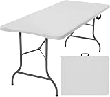 Rainberg 6ft Folding Table with Handle Heavy Duty Metal Frame Waterproof Top