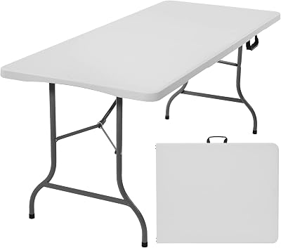 Rainberg 6ft Folding Table with Handle Heavy Duty Metal Frame Waterproof Top