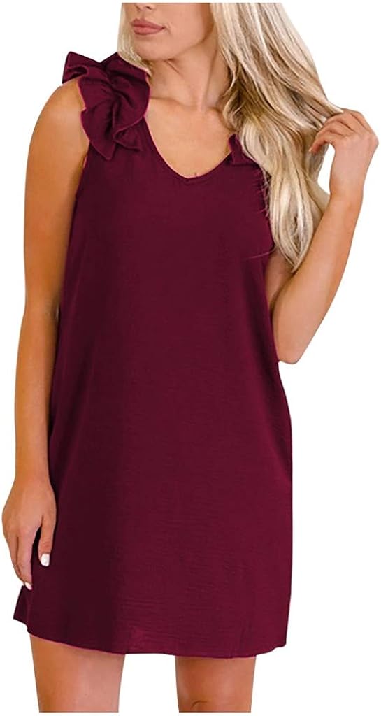 TOPBIGGER Women's Sleeveless Short Dress Women's T-Shirt Mini Dress Pleated T Shirt Dresses Women Tank Dress