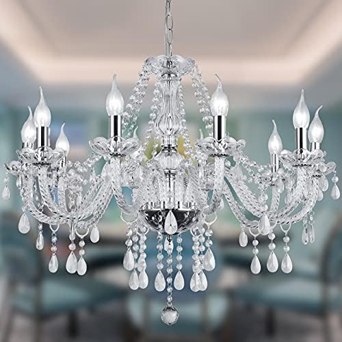 Silver Coloration Luxurious Candle Crystal Chandelier, 10 Lights K9 Fashionable Crystal Chandelier for Eating Room, Glass Ceiling Pendant Lamp for Residing Bed room Lighting Corridor Balcony.