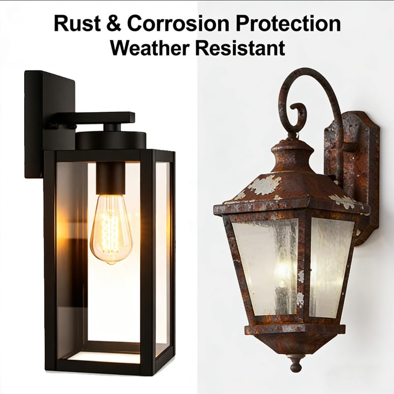 XZM Waterproof Outdoor Wall Light Fixture 2 Pack, Black Exterior Porch Light Wall Sconce with Clear Glass, Anti-Rust Weatherproof E27 Base for House Front Door Patio Garage Garden (2 Pack)
