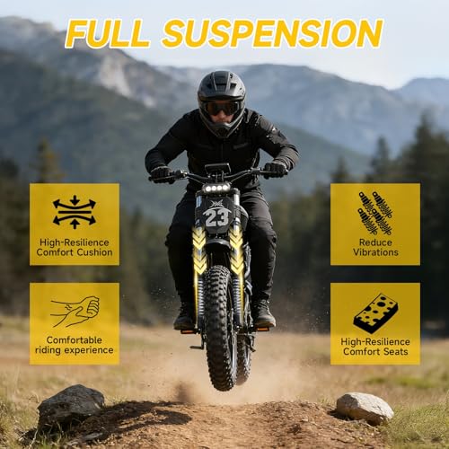 Electric Dirt Bike for Adults - 52V 40Ah Battery, 3000W Peak Ebike, Up to 40MPH, 100 Mile Range, 20x4 Fat Tires, Dual Suspension, Hydraulic Disc Brakes, NFC Start, Bluetooth APP, UL Certified