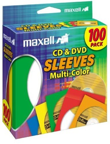 Maxell 190132 CD & DVD Paper Storage Envelope Sleeves with Heavy-duty Paper and Clear Plastic Window Multi-Color 100 Pack (Paper)