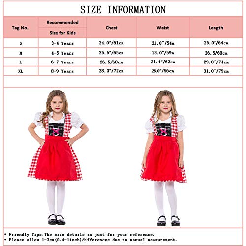 MYRISAM Girls Bavarian Oktoberfest Costumes Dirndl Dress with Apron Beer Maid Fancy Dress Carnival Halloween Costume Red 8-9T - Thumbnail 7