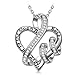 NINASUN Heart Bond Sterling Silver Necklaces for Women, 4A Cubic Zirconia and Hand-applied Enamel Engraving, Gift for Her with Delicate Jewelry Box (I Love You to the Moom and Back)