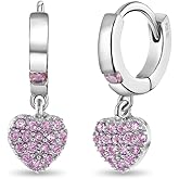 In Season Jewelry CZ Dangle Heart Kids Earrings - 925 Sterling Silver Hypoallergenic Earrings for Girls with Secure Screw Backs - Safe & Comfortable for Toddlers, Kids & Little Girls