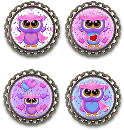 Valentines Day Owls Bottle Cap Magnets
