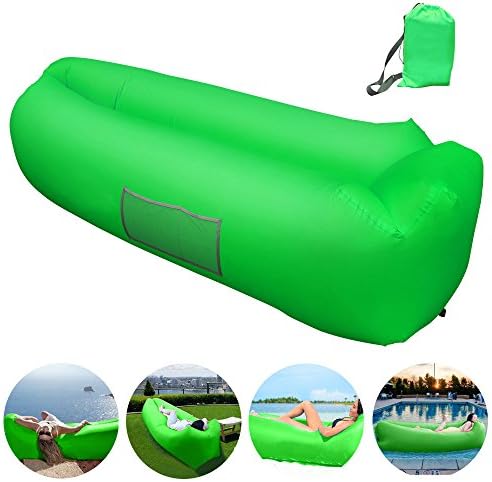Inflatable Lounger, Inflatable Couch Hammock with Storage Pocket Waterproof&amp; Anti-Air Leaking Air Lounger Portable Air Sofa Inflatable Chair for Indoor or Outdoor Use, Camping, Beach (Green)