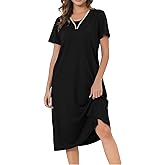 Chunoy Sleepshirt Dress for Womens Short Sleeve Nightgown Button Henley Sleepwear Gown Lounge Night Dress